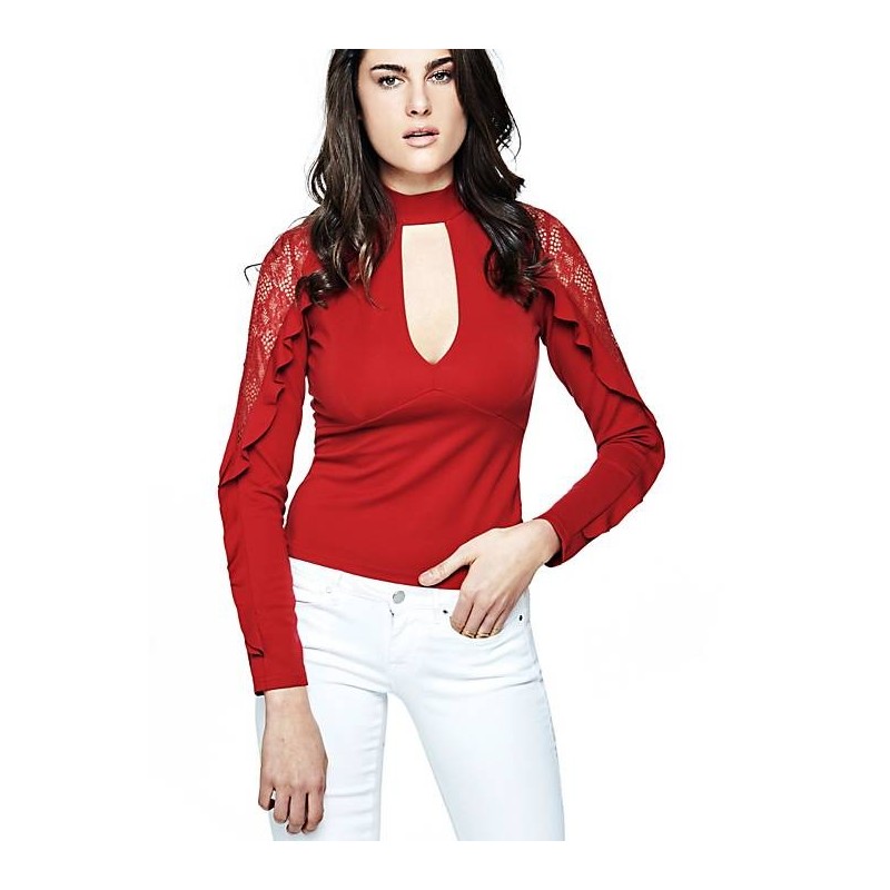 TOP MANGAS ENCAJE VOLANTE